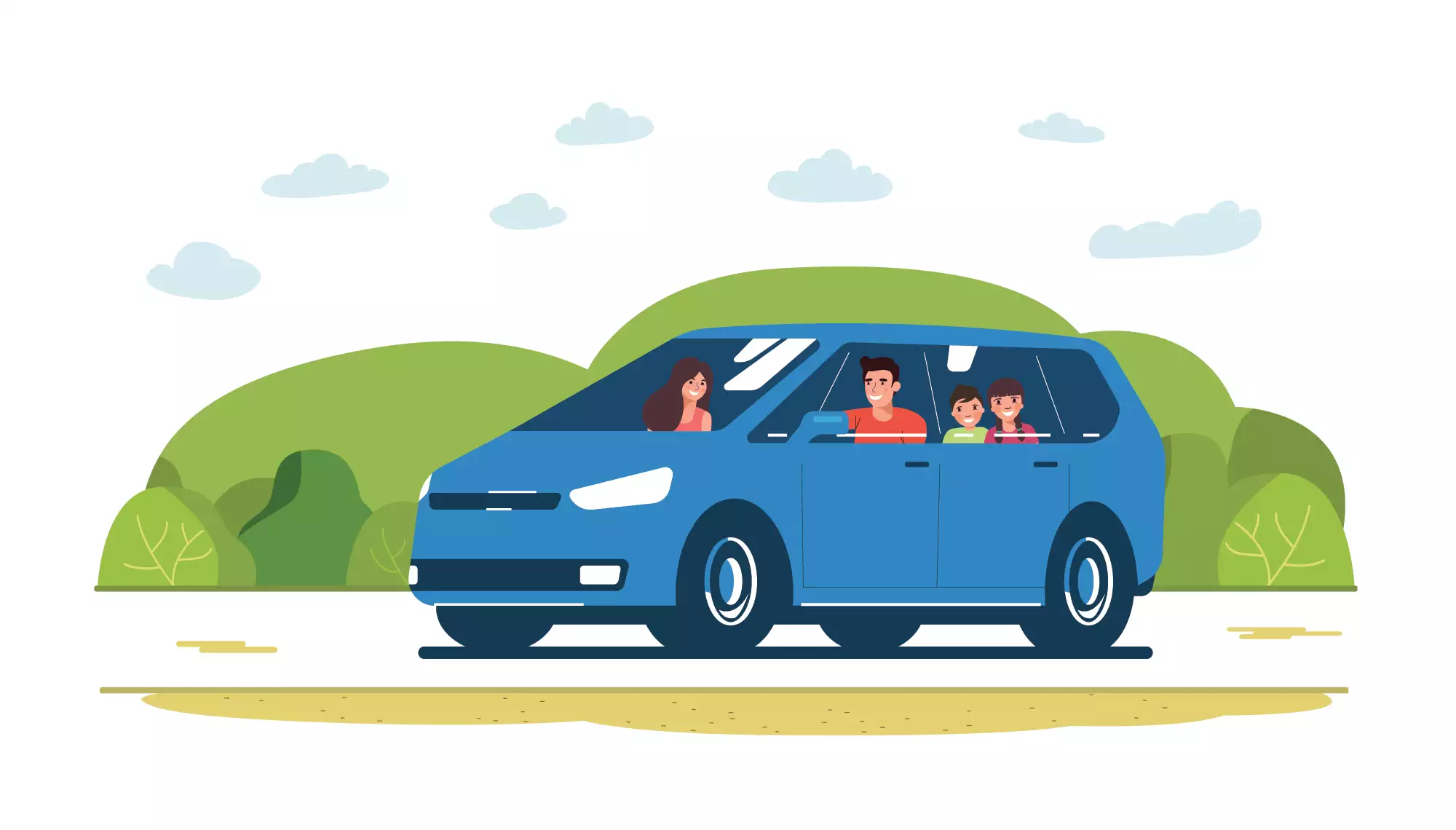 Image of a car with family inside traveling in nature